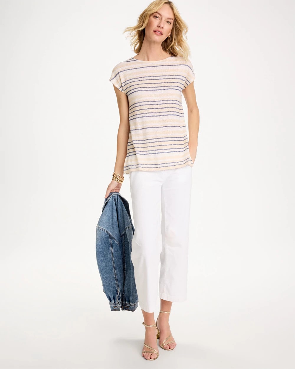 Chico's Striped Linen Dolman Tee