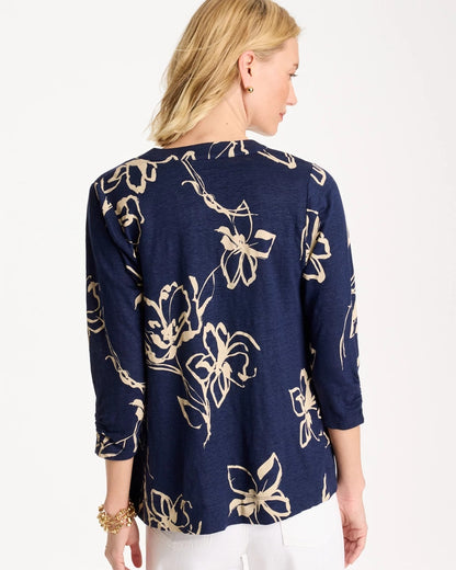 Chico's Floral Linen Open Front Cardigan