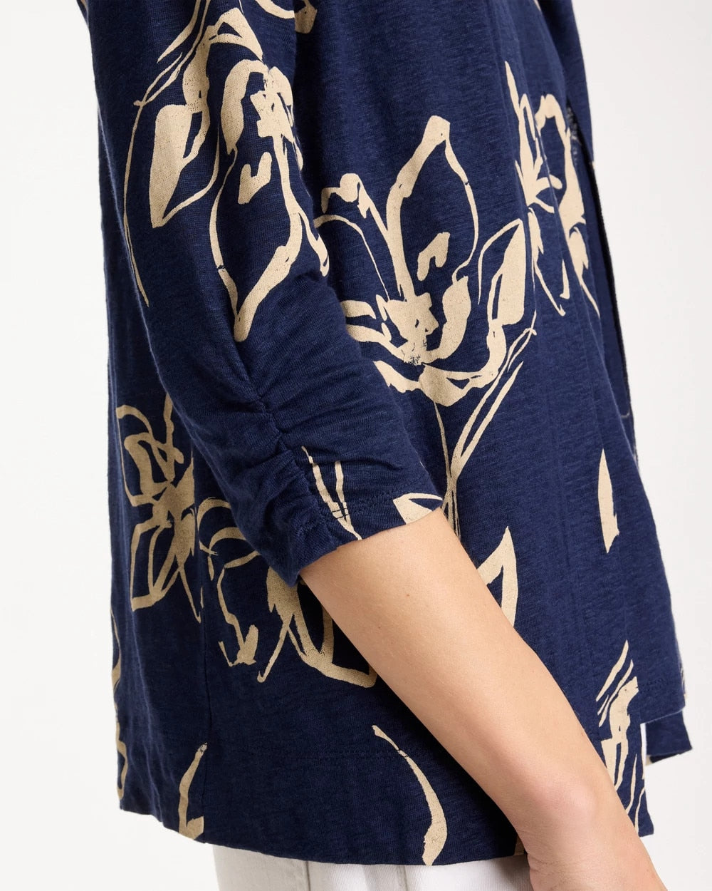 Chico's Floral Linen Open Front Cardigan