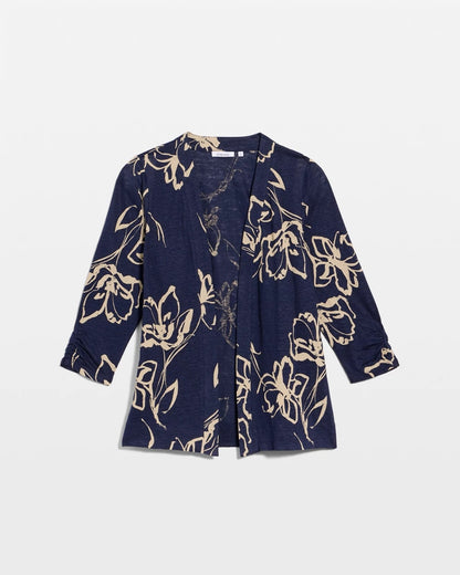 Chico's Floral Linen Open Front Cardigan