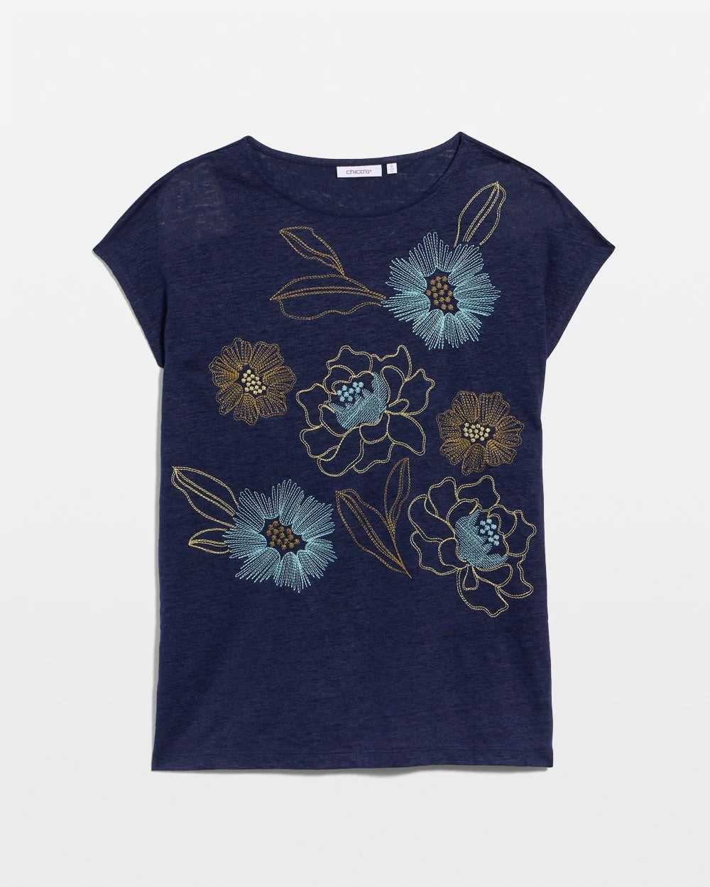 Chico's Embroidered Linen Dolman Tee