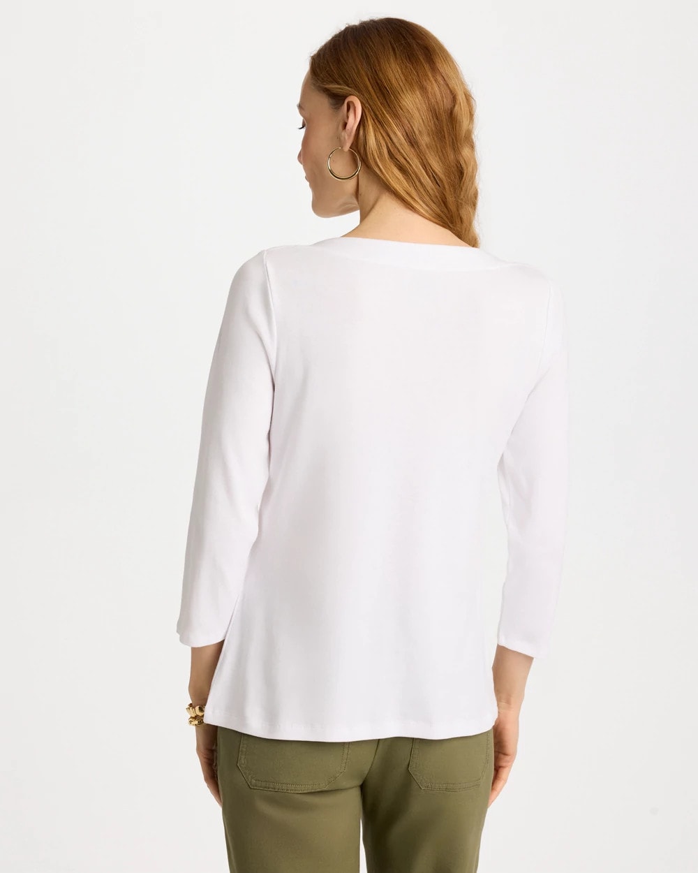 Chico's Embroidered Pima 3/4 Sleeve Tee