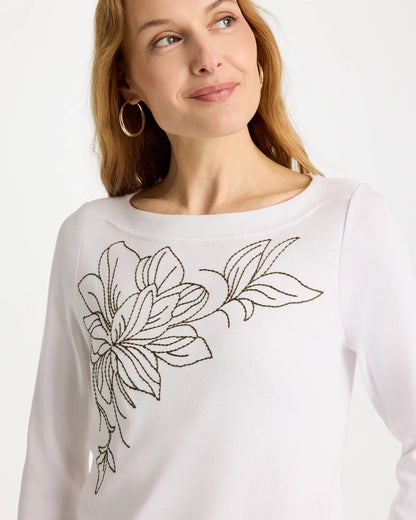Chico's Embroidered Pima 3/4 Sleeve Tee