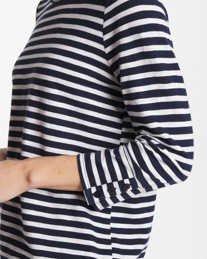 Chico's Striped Cotton Slub 3/4 Sleeve Button Tee