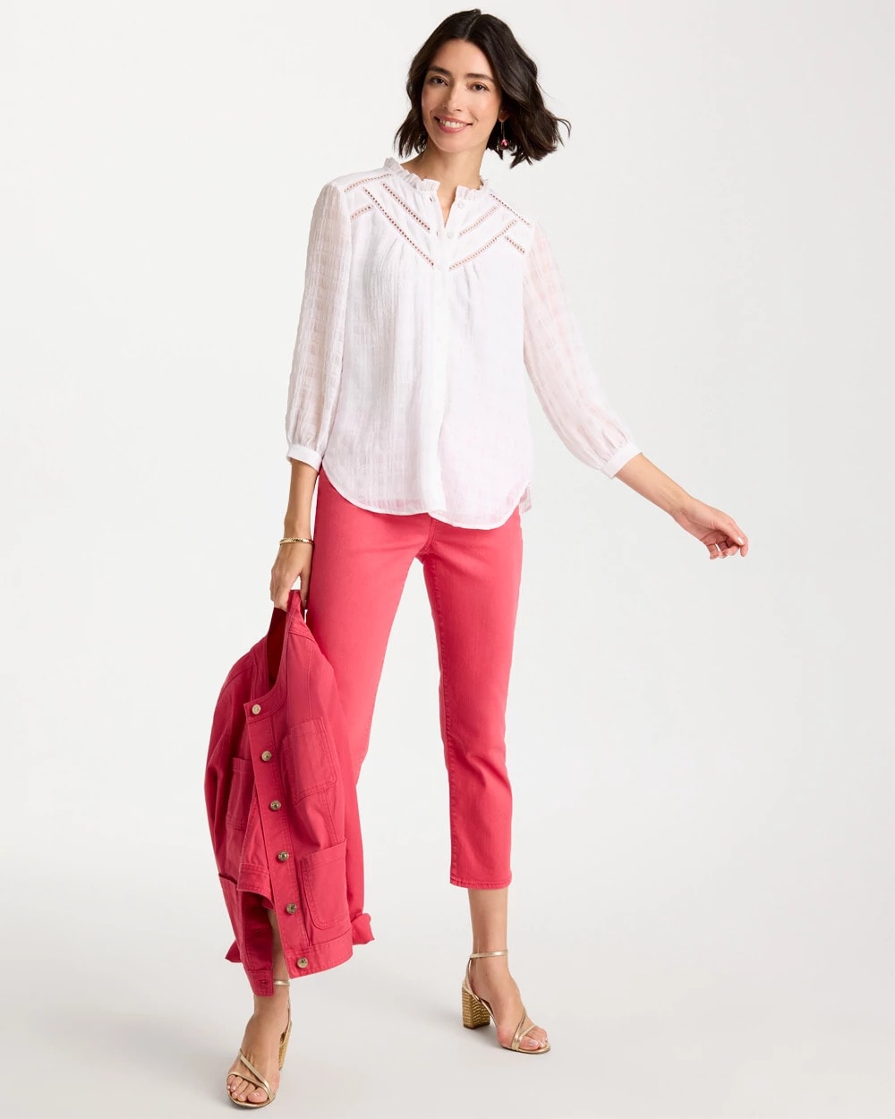 Chico's Cutwork Trim Chiffon Blouse