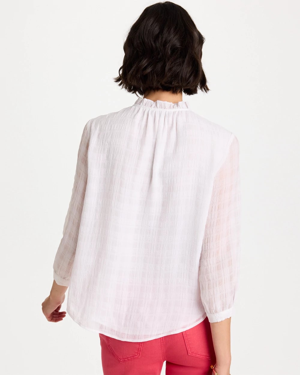 Chico's Cutwork Trim Chiffon Blouse