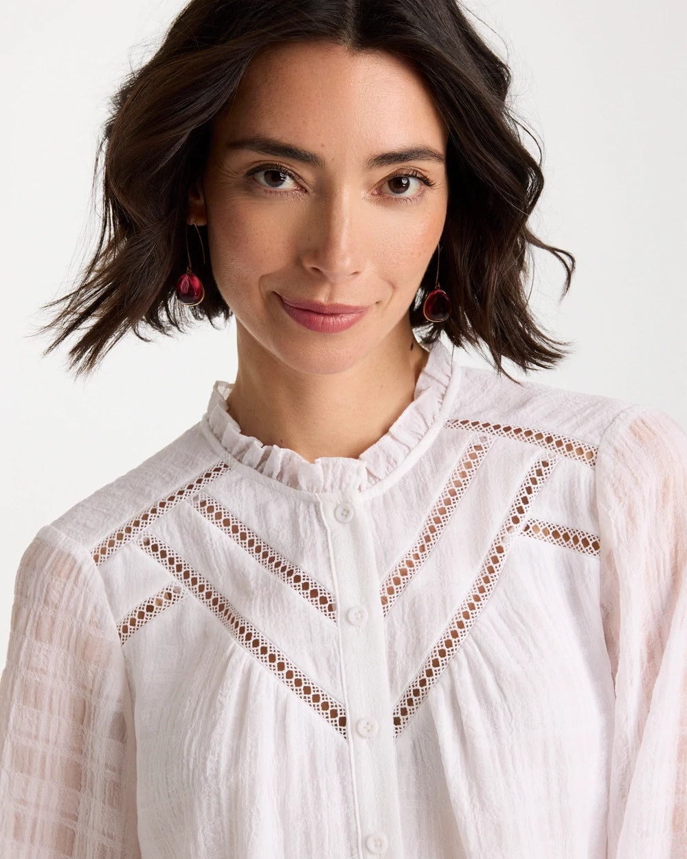 Chico's Cutwork Trim Chiffon Blouse
