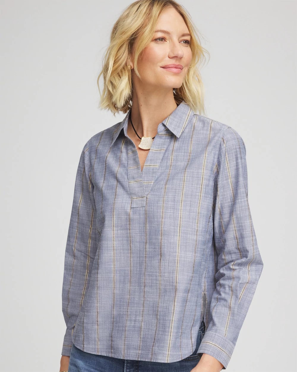 Chico's Chambray Striped Soft Popover