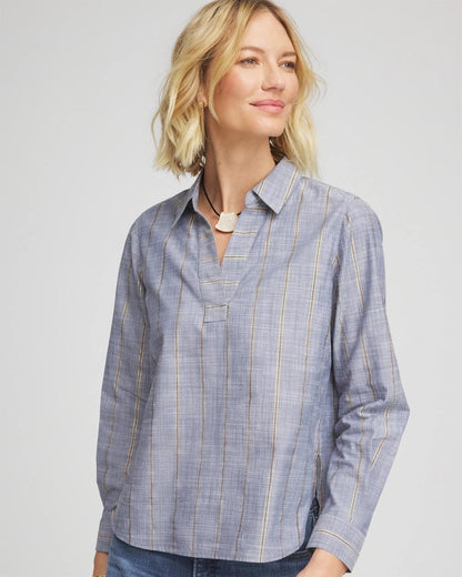 Chico's Chambray Striped Soft Popover