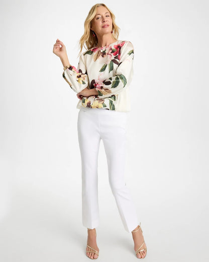 Chico's Crewneck Satin Bubble Hem Top