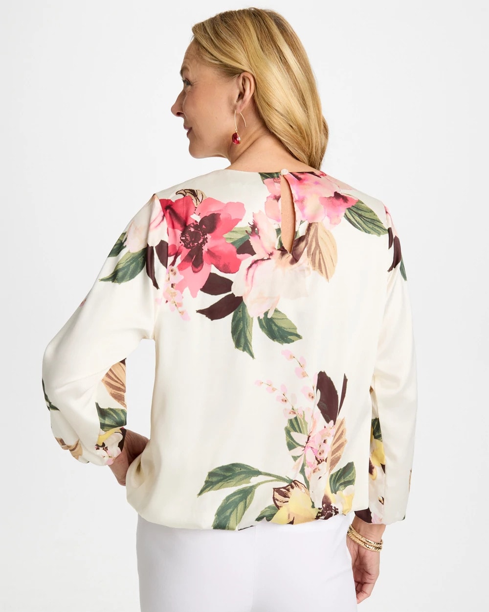 Chico's Crewneck Satin Bubble Hem Top