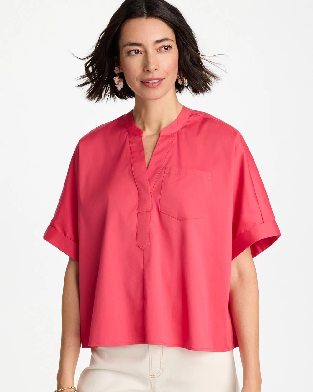 Chico's Poplin Popover Dolman Top