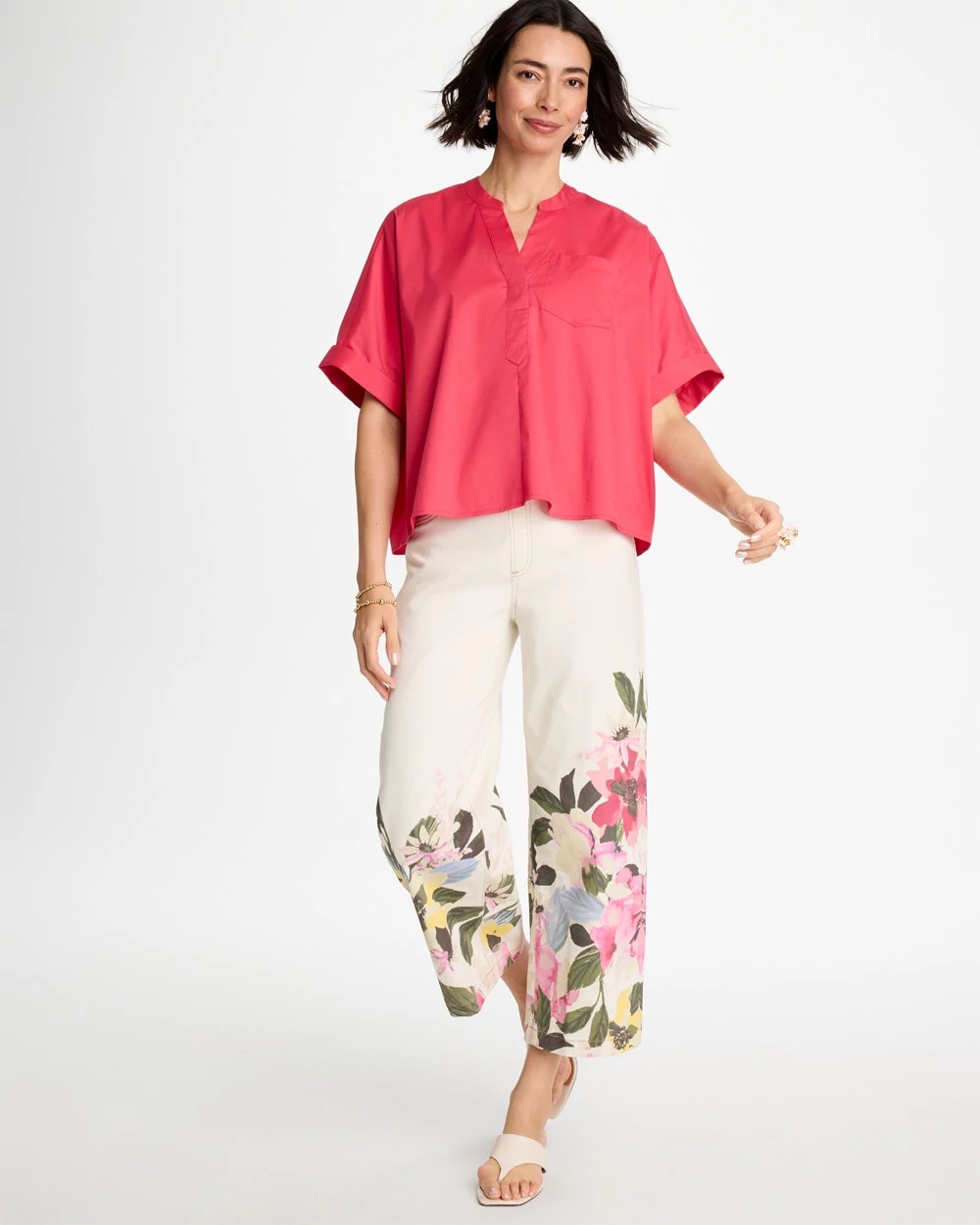 Chico's Poplin Popover Dolman Top