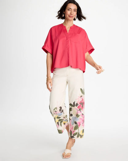 Chico's Poplin Popover Dolman Top