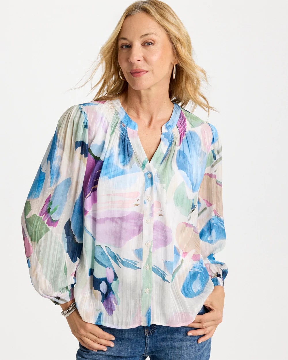 Chico's Blur Geo Button Front Blouse