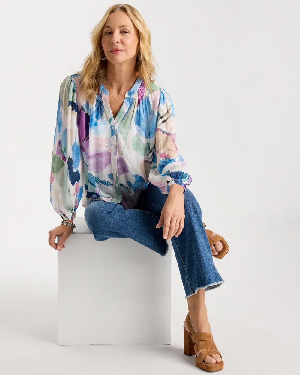 Chico's Blur Geo Button Front Blouse