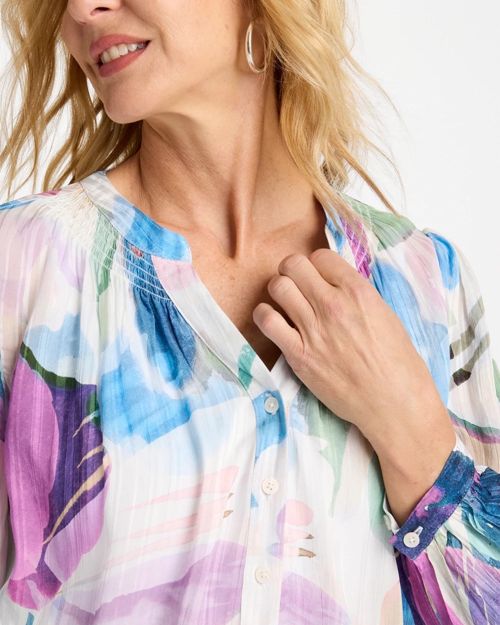 Chico's Blur Geo Button Front Blouse