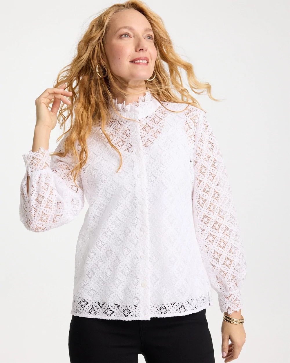 Chico's Lace Ruffle Neck Blouse