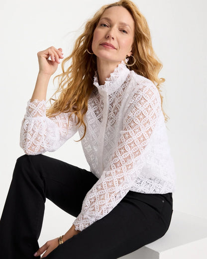 Chico's Lace Ruffle Neck Blouse