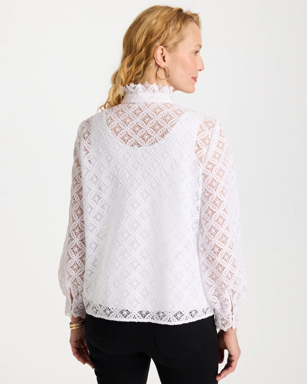 Chico's Lace Ruffle Neck Blouse