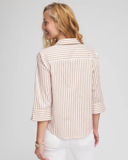 Chico's Striped Poplin Tie-Front Top
