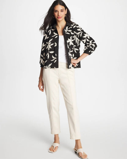 Chico's Embroidered Cropped Collared Shirt