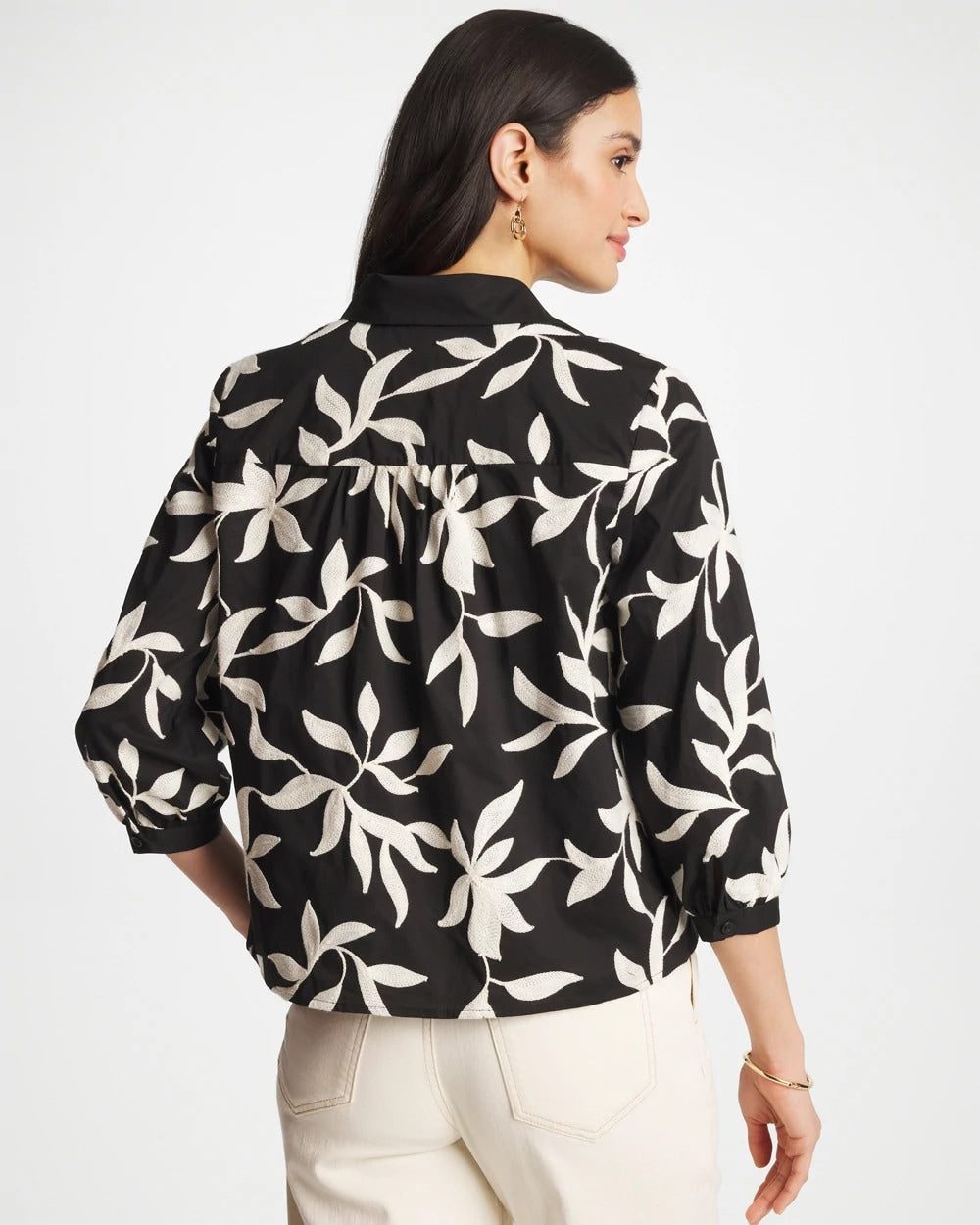 Chico's Embroidered Cropped Collared Shirt