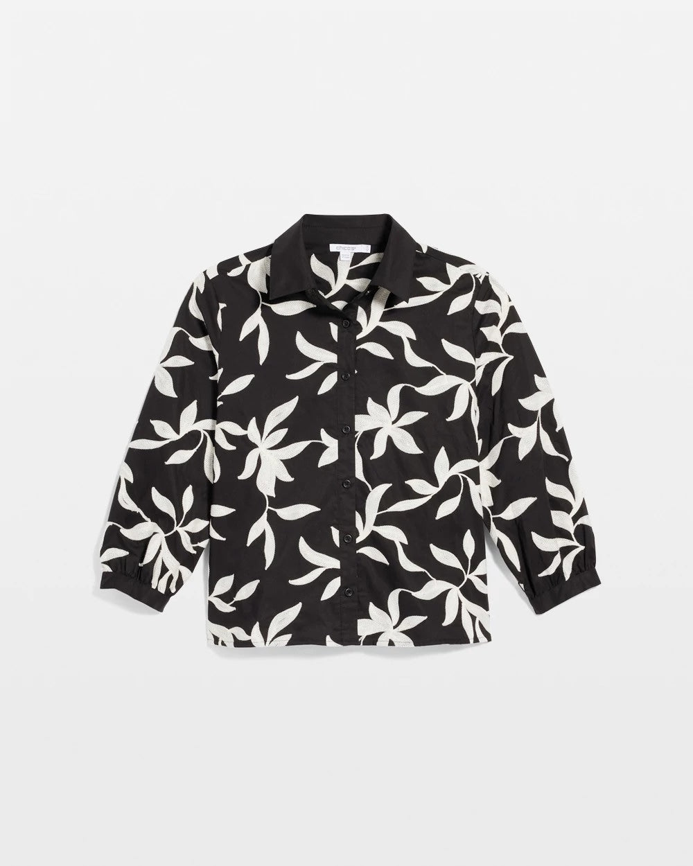 Chico's Embroidered Cropped Collared Shirt