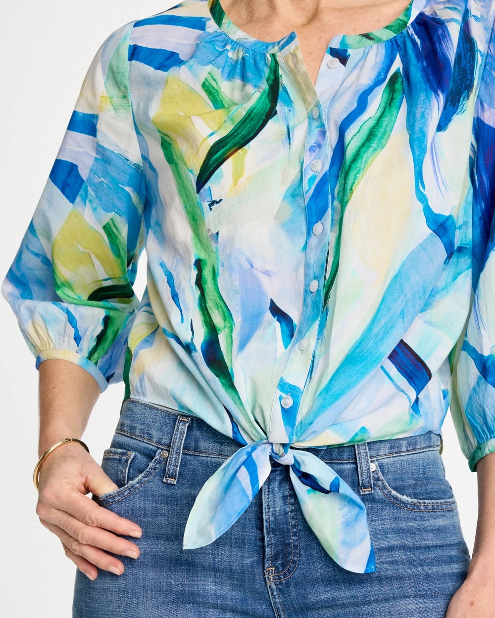 Chico's Printed Tie-Front Top