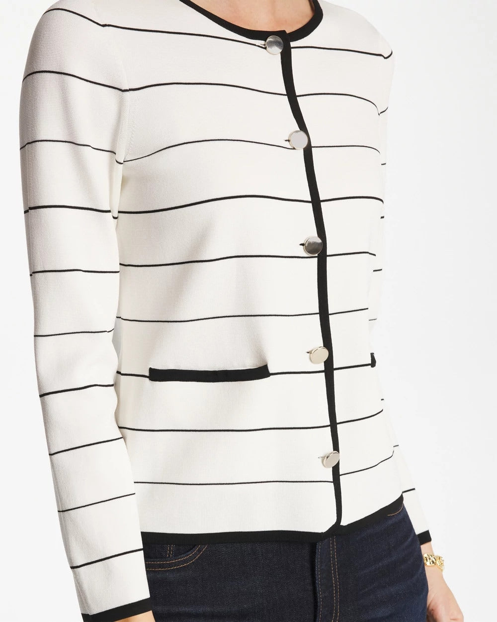 Chico's Contrast Tipped Sweater Blazer