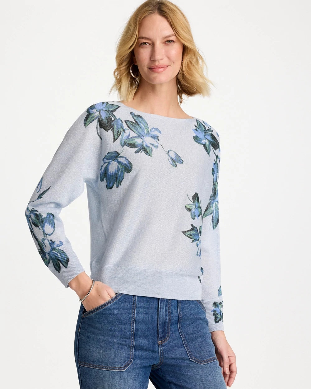 Chico's Floral Print Pullover Sweater