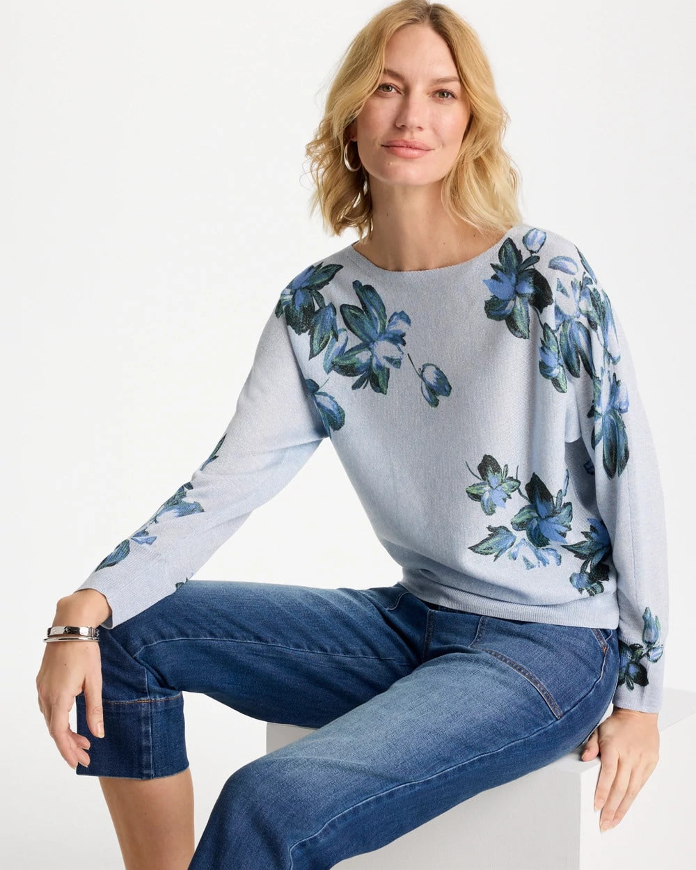 Chico's Floral Print Pullover Sweater