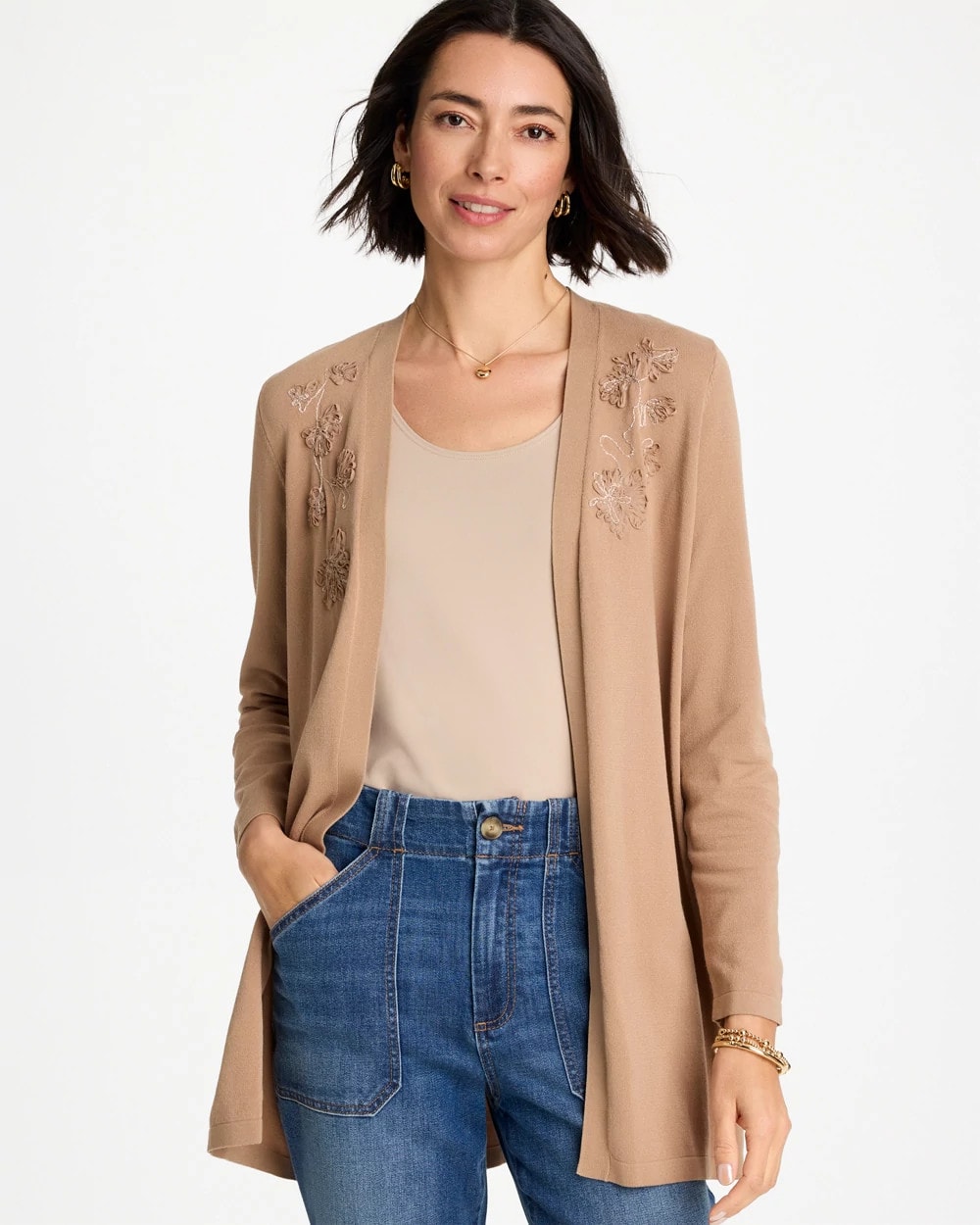Chico's Floral Embroidered Cardigan