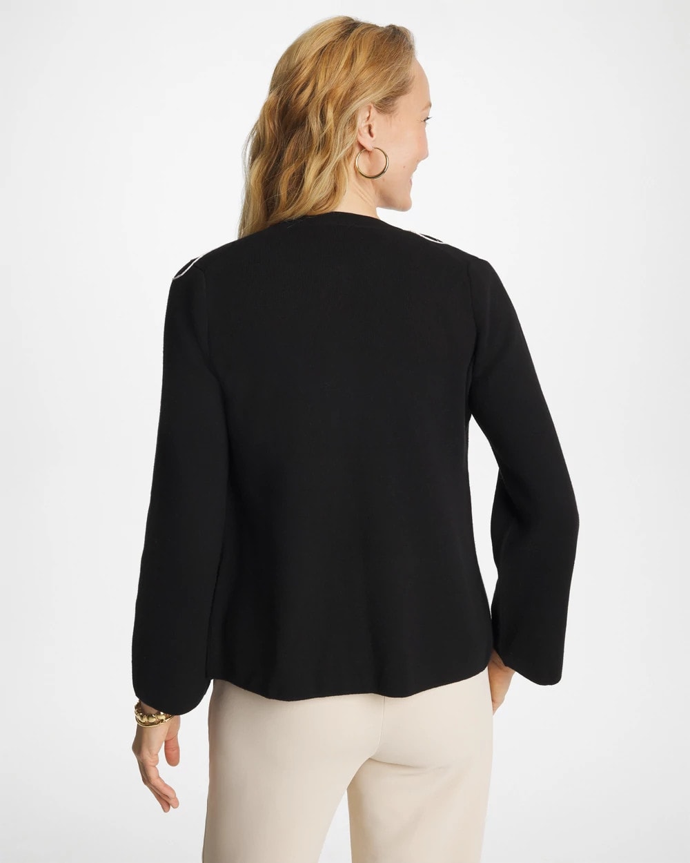 Chico's Embroidered Crewneck Cardigan Jacket