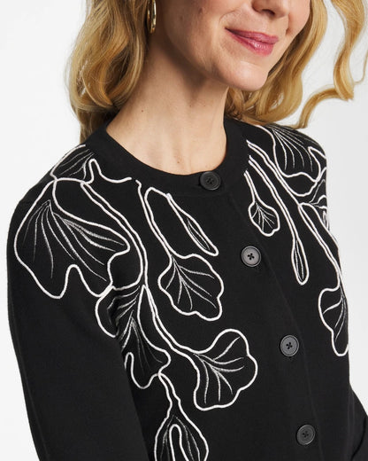 Chico's Embroidered Crewneck Cardigan Jacket