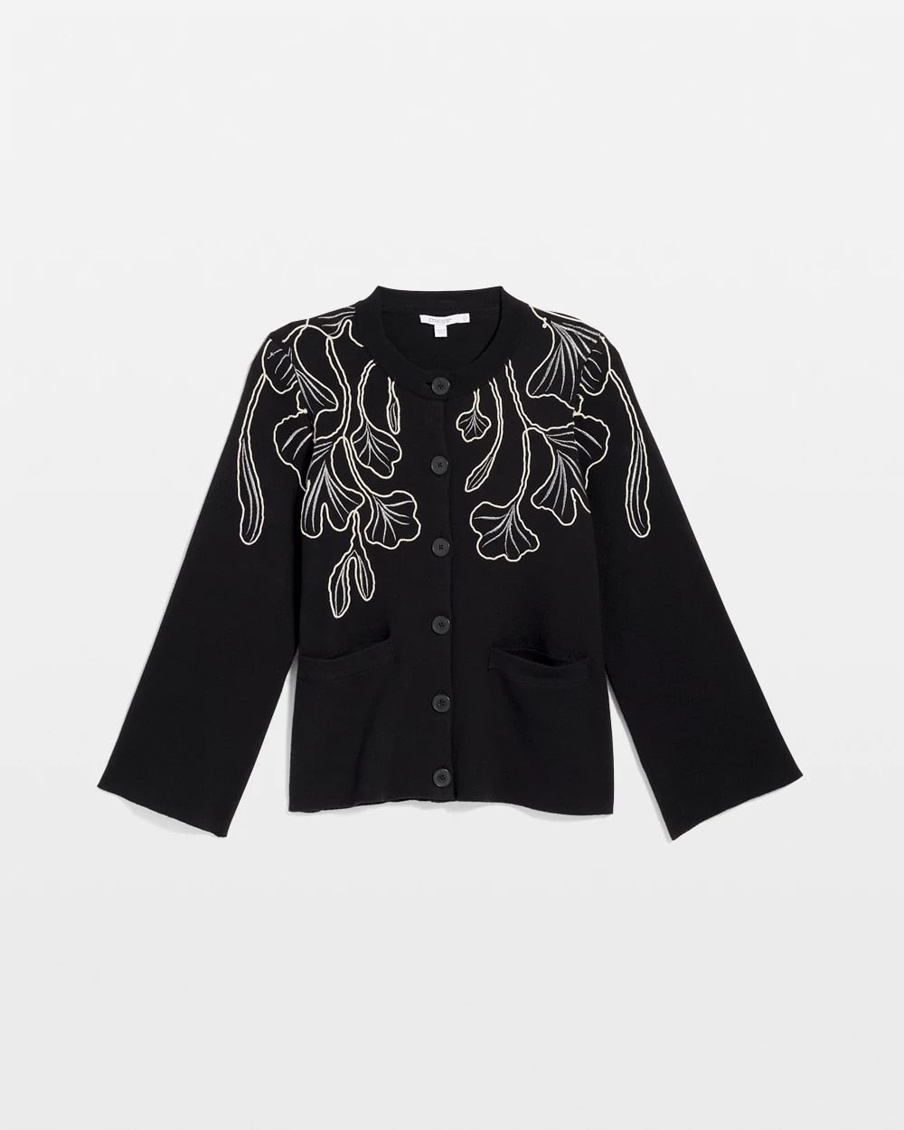 Chico's Embroidered Crewneck Cardigan Jacket