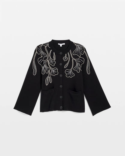 Chico's Embroidered Crewneck Cardigan Jacket