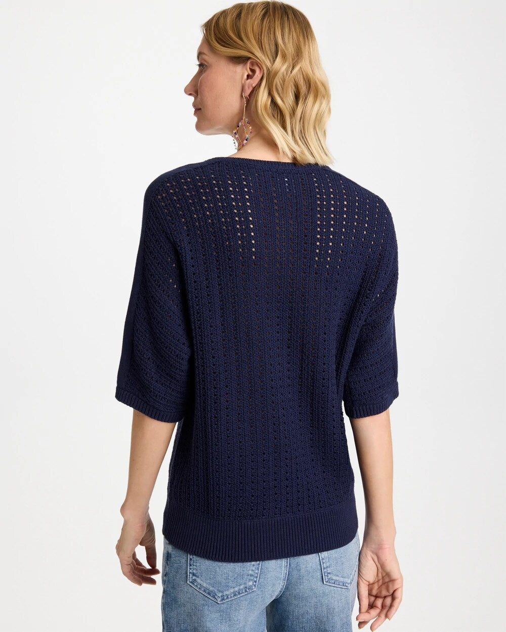 Chico's Pointelle Crewneck Pullover Sweater