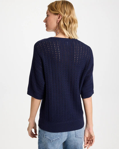 Chico's Pointelle Crewneck Pullover Sweater