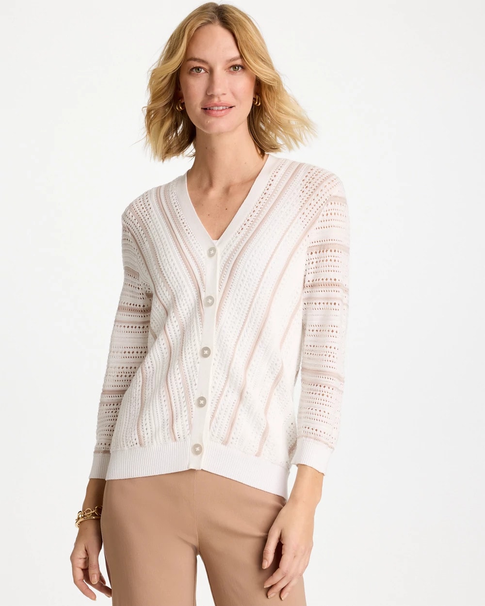 Chico's Striped Stitchy Cardigan
