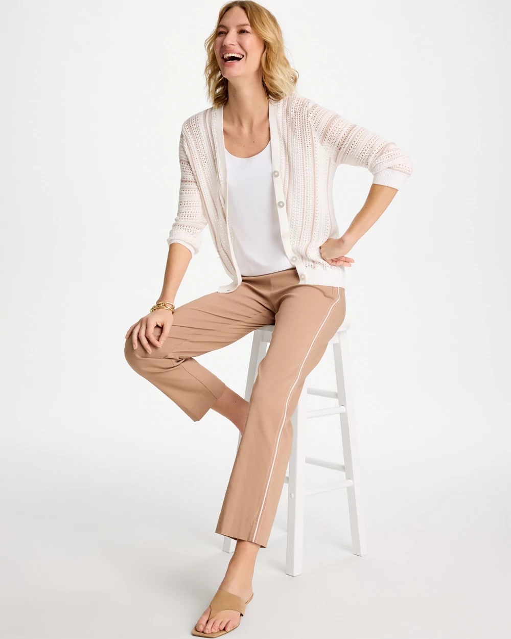 Chico's Striped Stitchy Cardigan