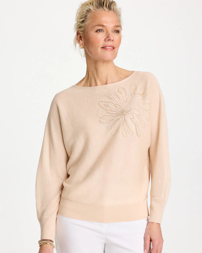 Chico's Embroidered 3/4 Sleeve Sweater