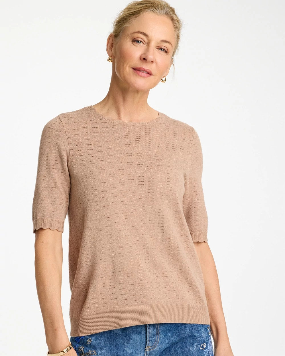 Chico's Ella Crewneck Pointelle Pullover Sweater