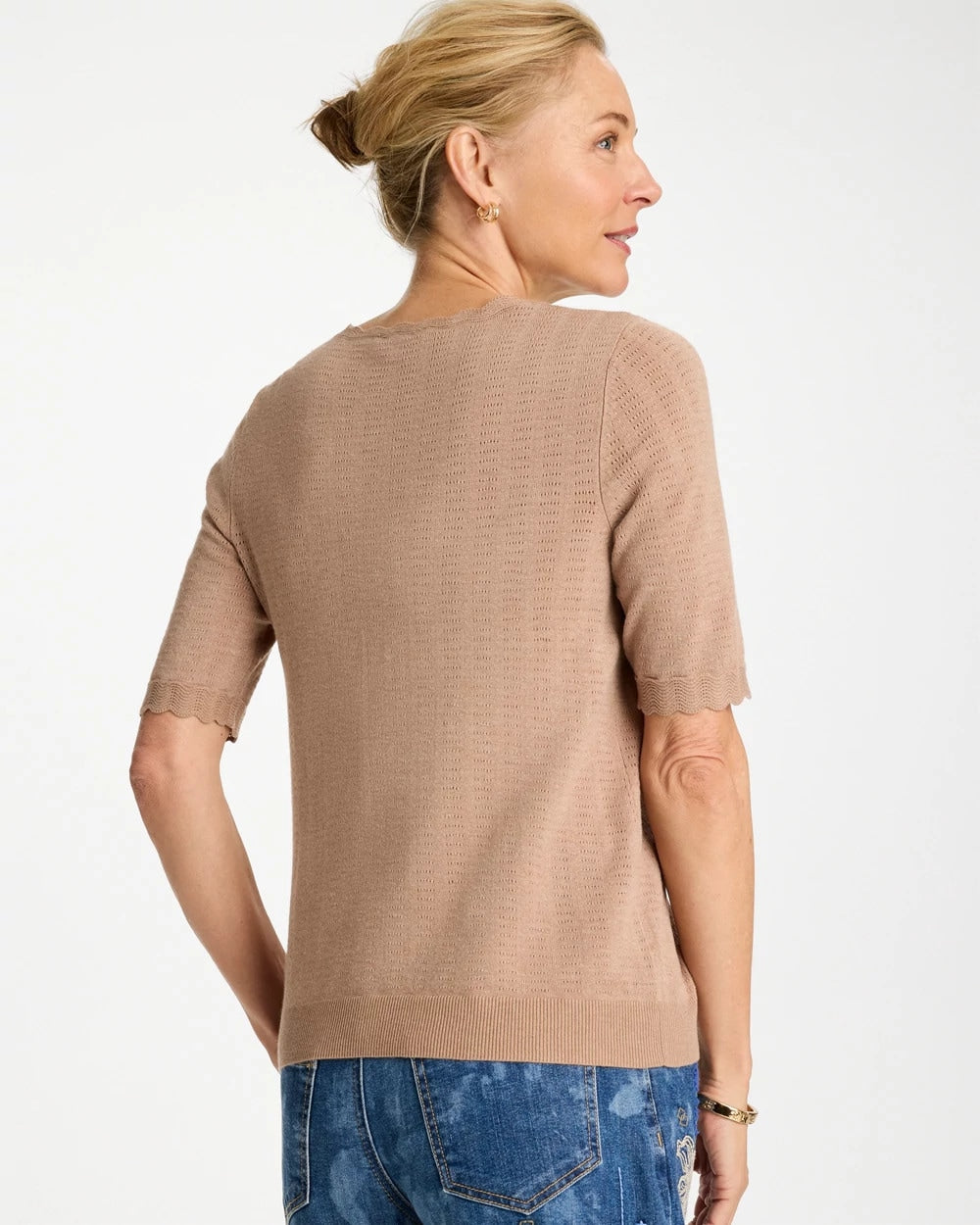 Chico's Ella Crewneck Pointelle Pullover Sweater