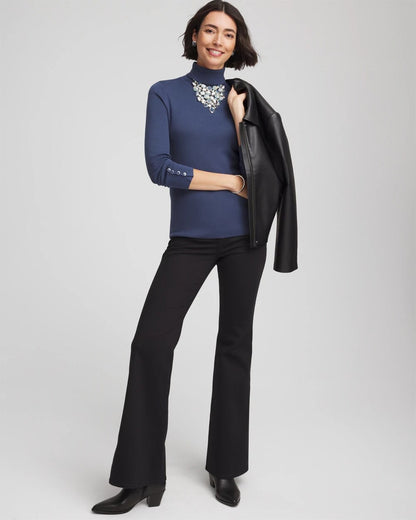 Chico's Ella Button Cuff Turtleneck Sweater