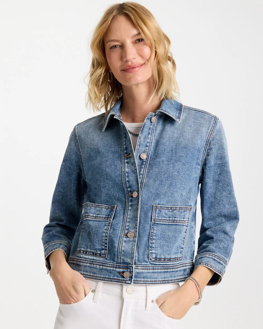 Chico's Denim Cropped Trucker Jacket