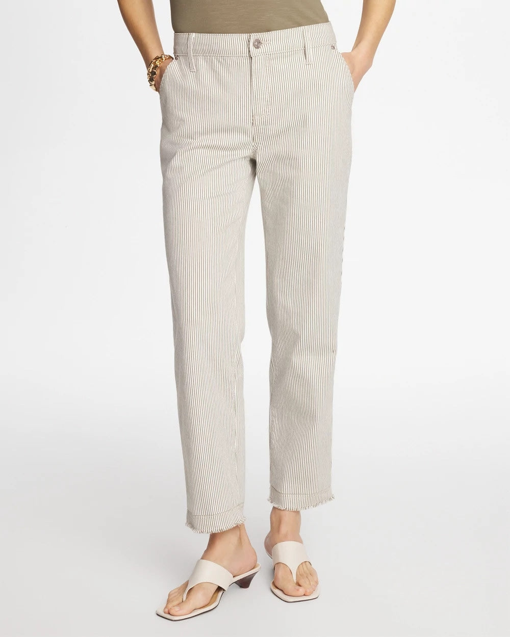 Chico's Stripe Girlfriend Straight Ankle Jeans
