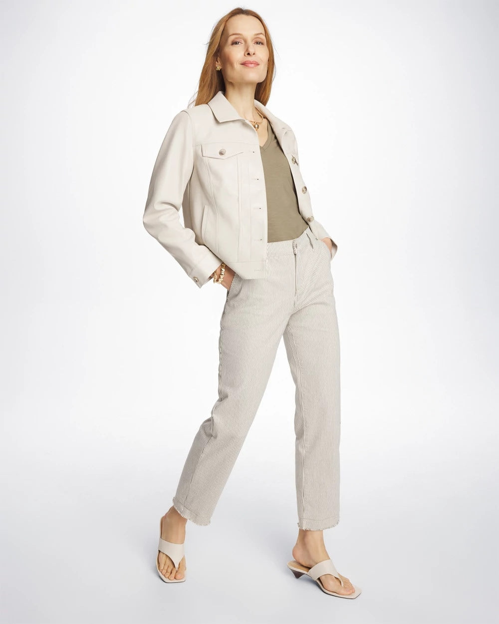 Chico's Stripe Girlfriend Straight Ankle Jeans