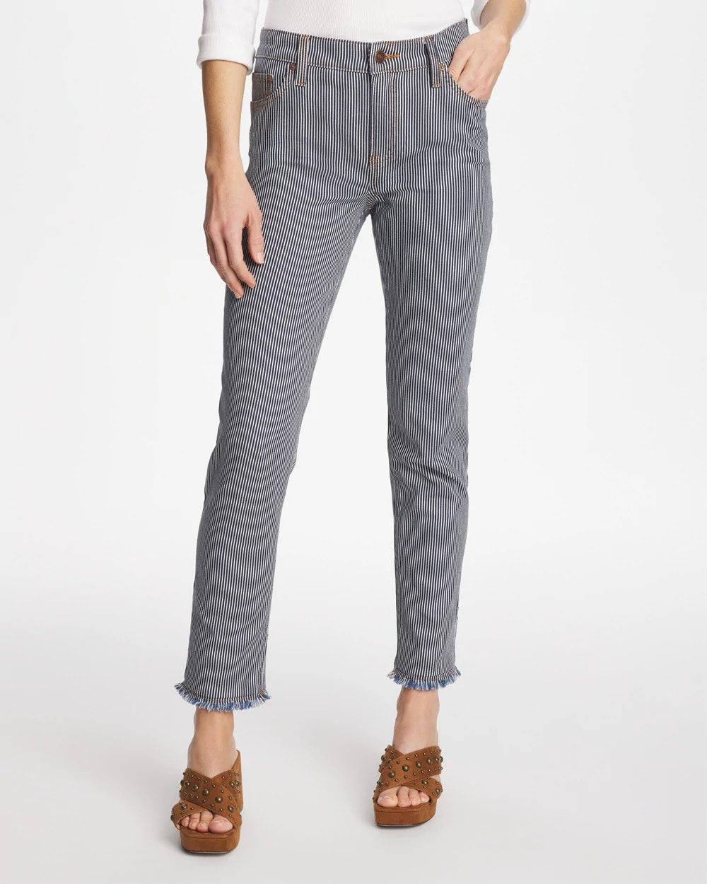 Chico's Pinnacle Stripe Girlfriend Ankle Jeans
