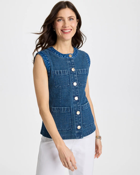 Chico's Tweed Mixed Denim Vest